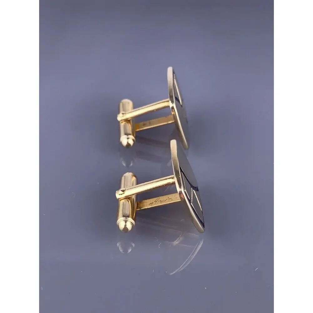 Simple Mid Century Modern Cufflinks Gold Tone Abstract Stain Glass Shape Vintage